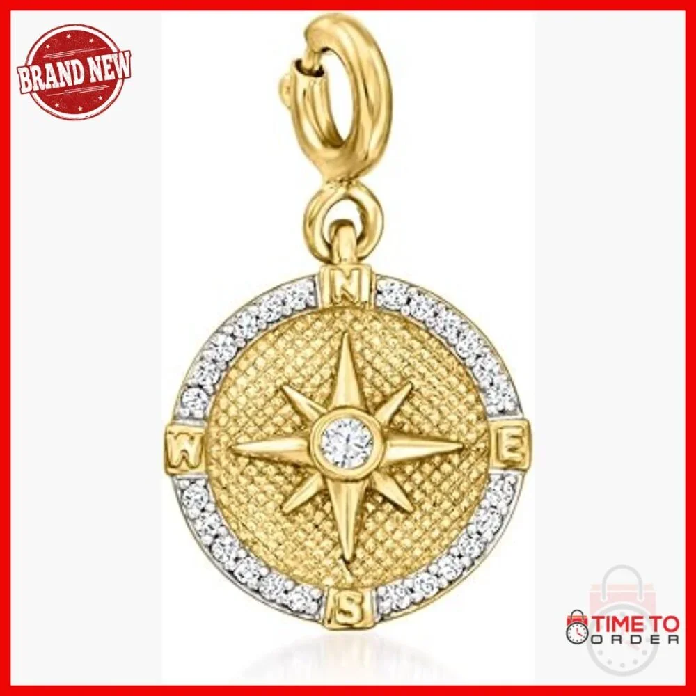 0.10 ct Diamond Compass Charm 18kt Gold Over Sterling Silver